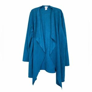 Chico’s Teal-colored open-front cardigan jacket.